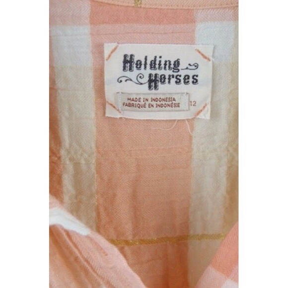Anthropologie Cotton Gauze Blouse Top Size 12 Peach Cream Gold Holding Horses - Picture 5 of 5